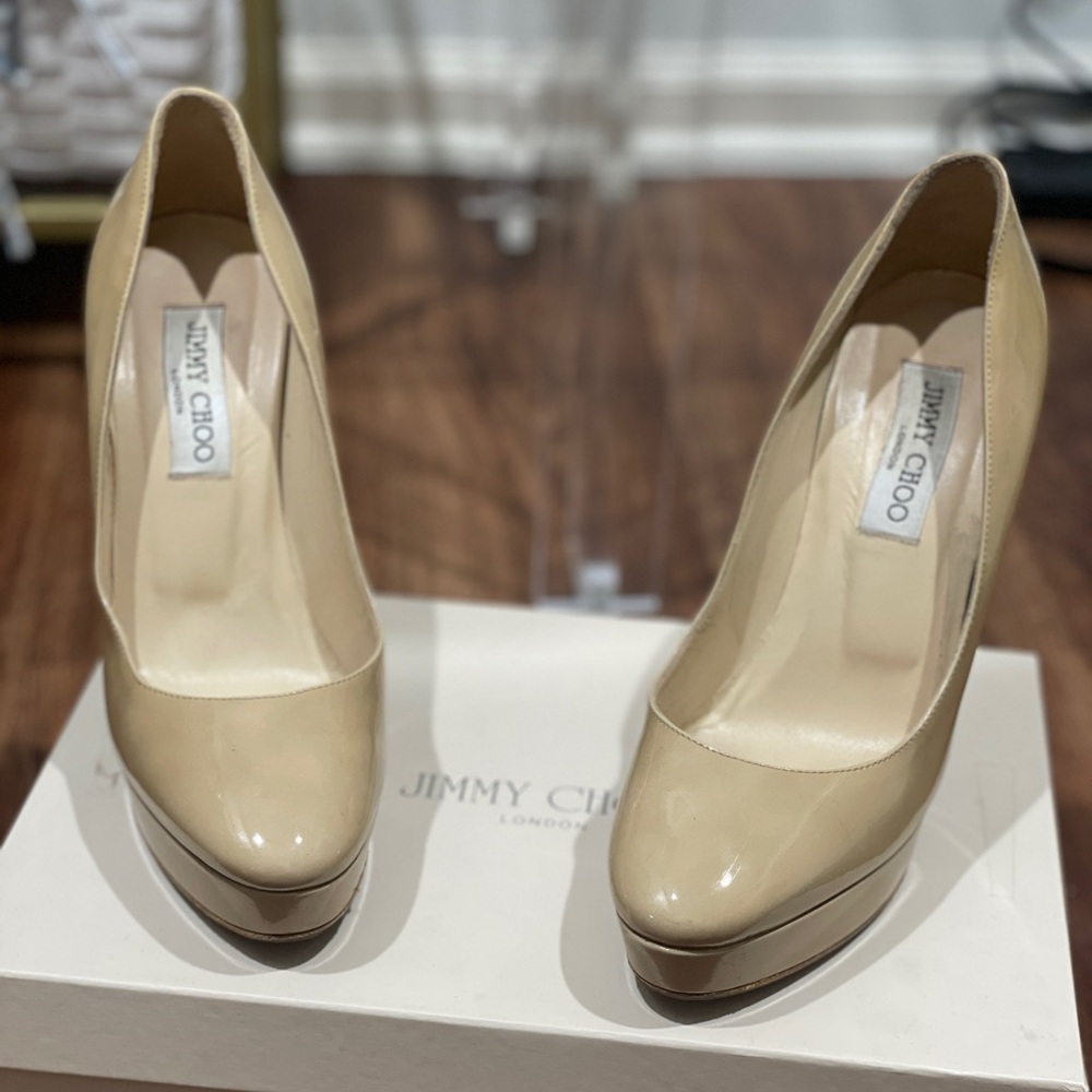 Jimmy Choo Patent Leather Heels - Nude 38.5